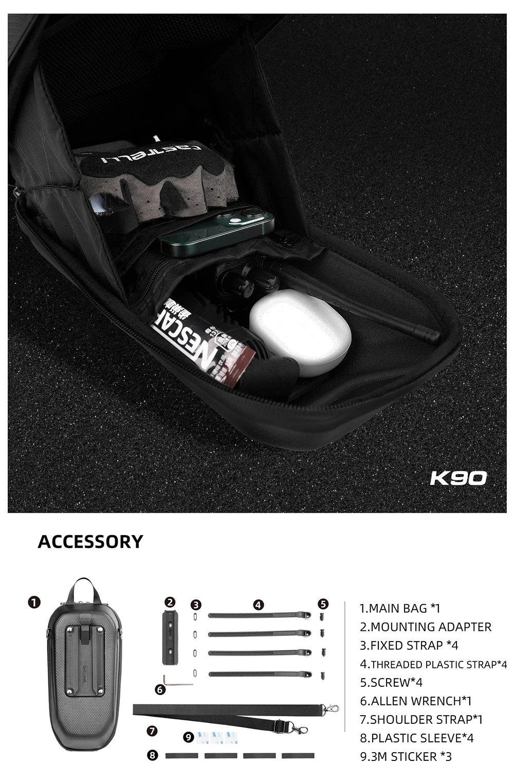 Rhinowalk Electric Scooter Front Bag Handlebar Water-Resistant Quick Release 4L EVA Big Capacity Universal For Xiaomi Scooter