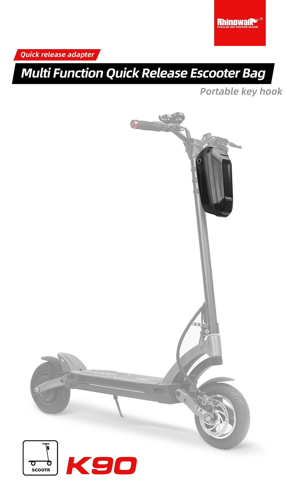Rhinowalk Electric Scooter Front Bag Handlebar Water-Resistant Quick Release 4L EVA Big Capacity Universal For Xiaomi Scooter