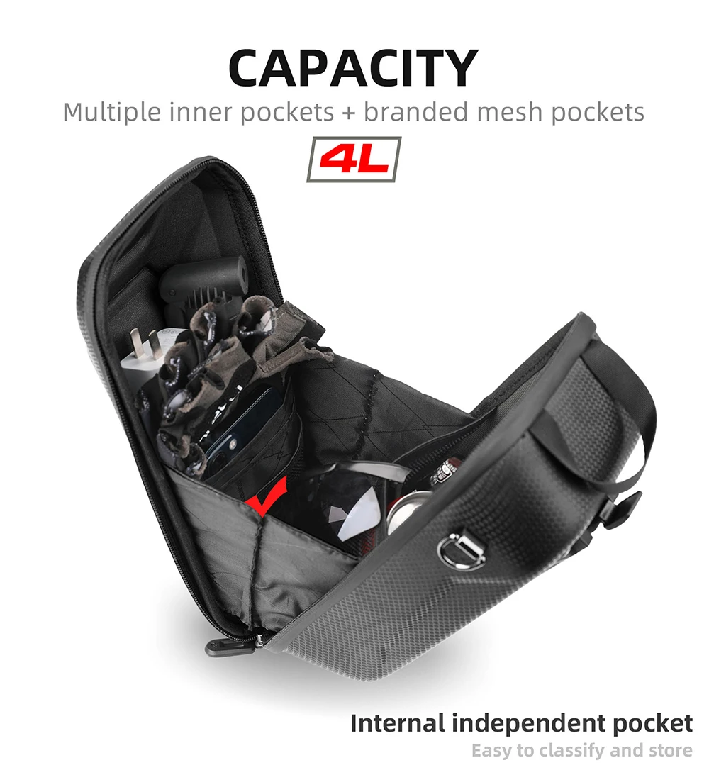 Rhinowalk Electric Scooter Front Bag Handlebar Water-Resistant Quick Release 4L EVA Big Capacity Universal For Xiaomi Scooter