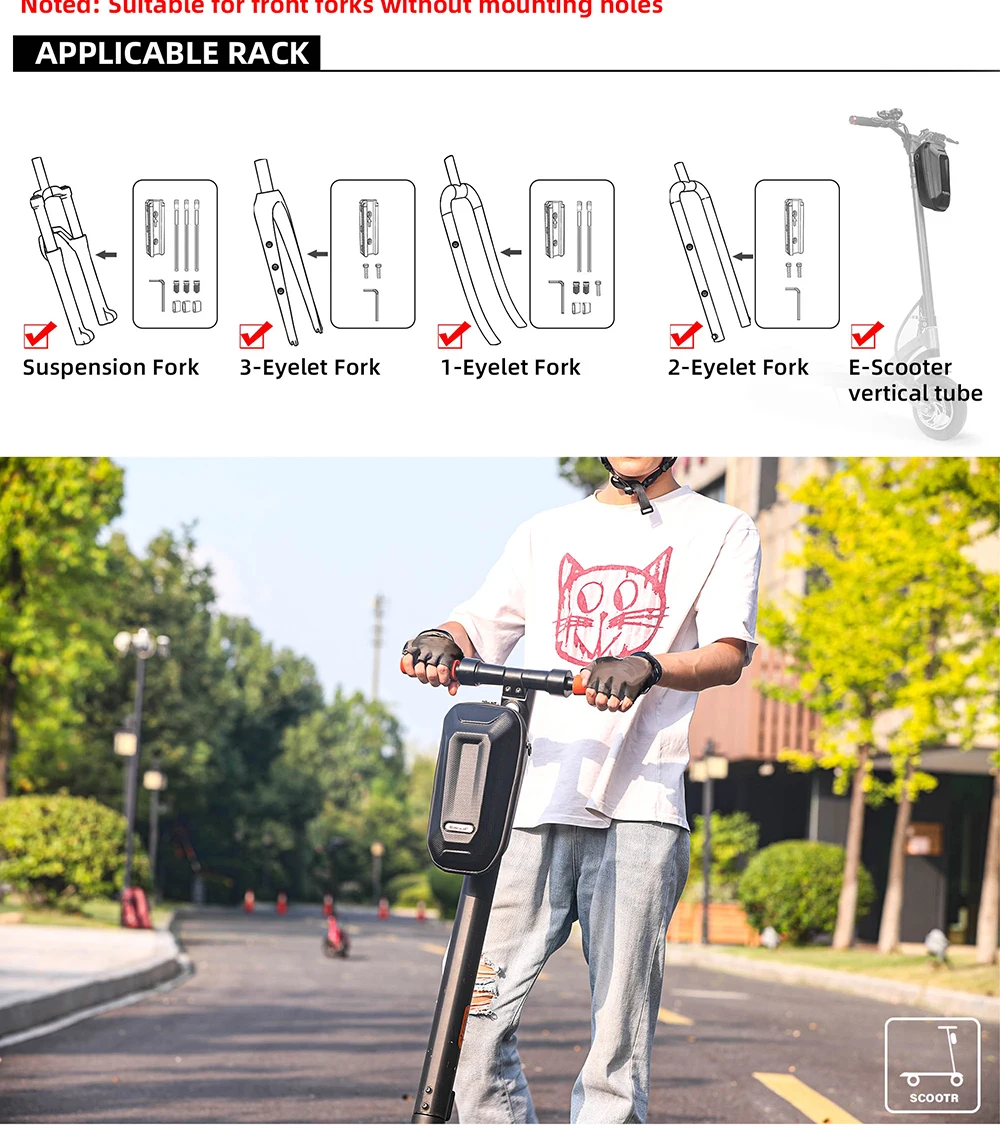 Rhinowalk Electric Scooter Front Bag Handlebar Water-Resistant Quick Release 4L EVA Big Capacity Universal For Xiaomi Scooter