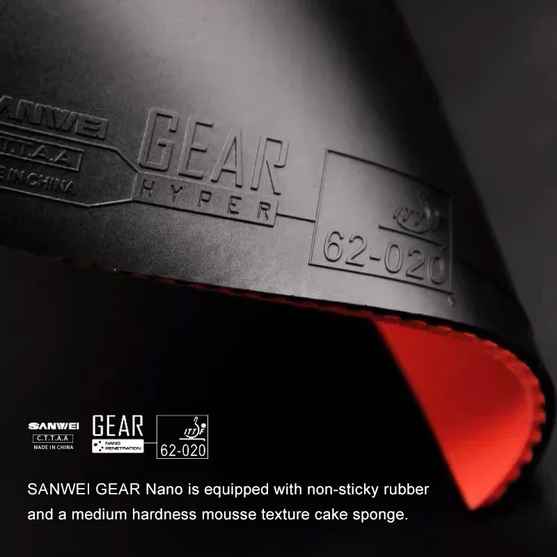SANWEI GEAR Hyper Table Tennis Rubber Non-sticky Pips-in Ping Pong Rubber with Internal Energy Cake Sponge NANO Penetration