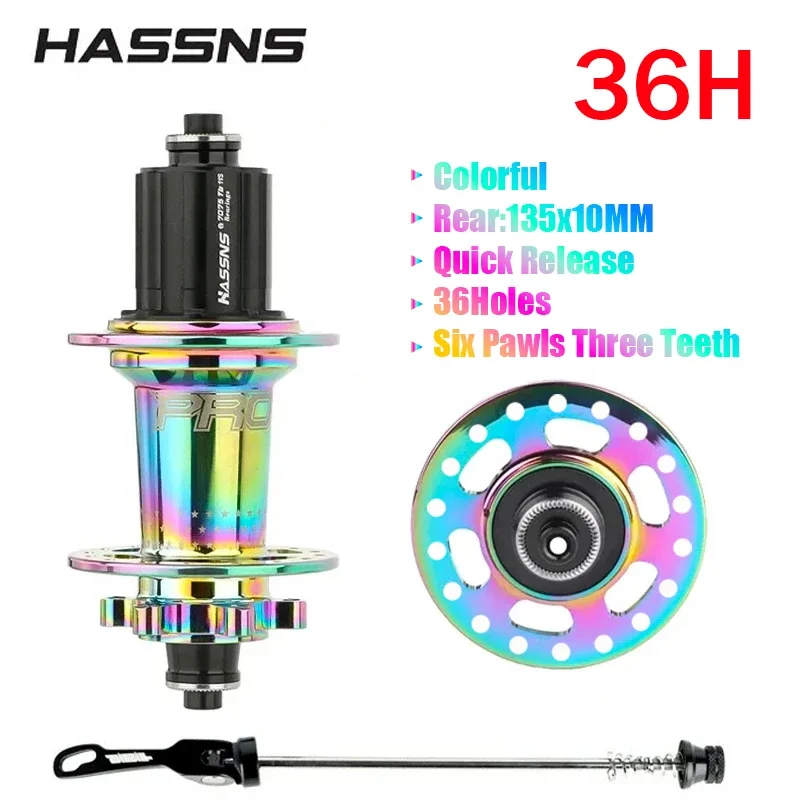 HASSNS Pro 7 36H Rear Hub Bearing 36Holes Freehub MTB Bike 32H Rear Hub for Four Palin 7-12Speed Noisy Cube Bicycle 6 Pawl Hubs