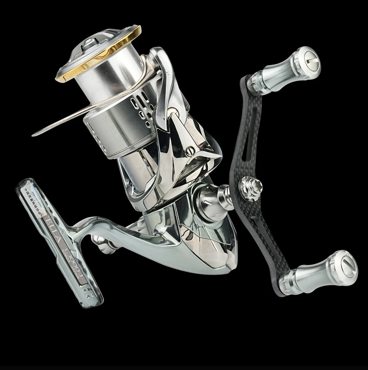 HIGHTEN Spinning Reel Dual Handle 90mm Axle Distance Carbon Fiber Material with Aluminum Alloy 15mm Diameter Knob Fits DAIWA and