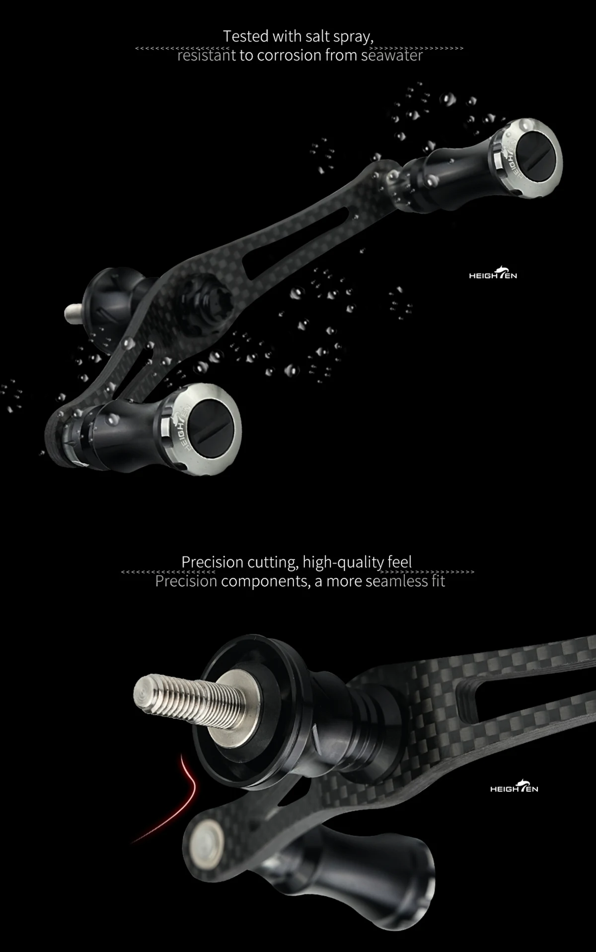 HIGHTEN Spinning Reel Dual Handle 90mm Axle Distance Carbon Fiber Material with Aluminum Alloy 15mm Diameter Knob Fits DAIWA and