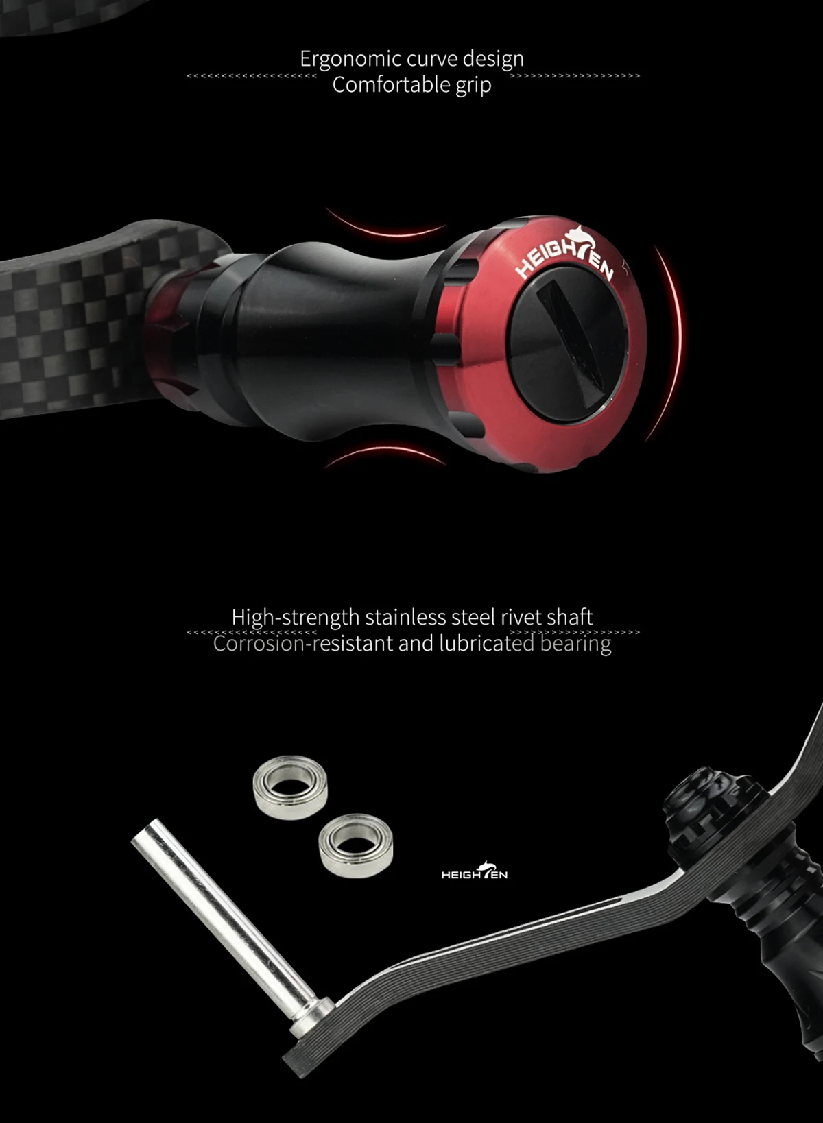 HIGHTEN Spinning Reel Dual Handle 90mm Axle Distance Carbon Fiber Material with Aluminum Alloy 15mm Diameter Knob Fits DAIWA and
