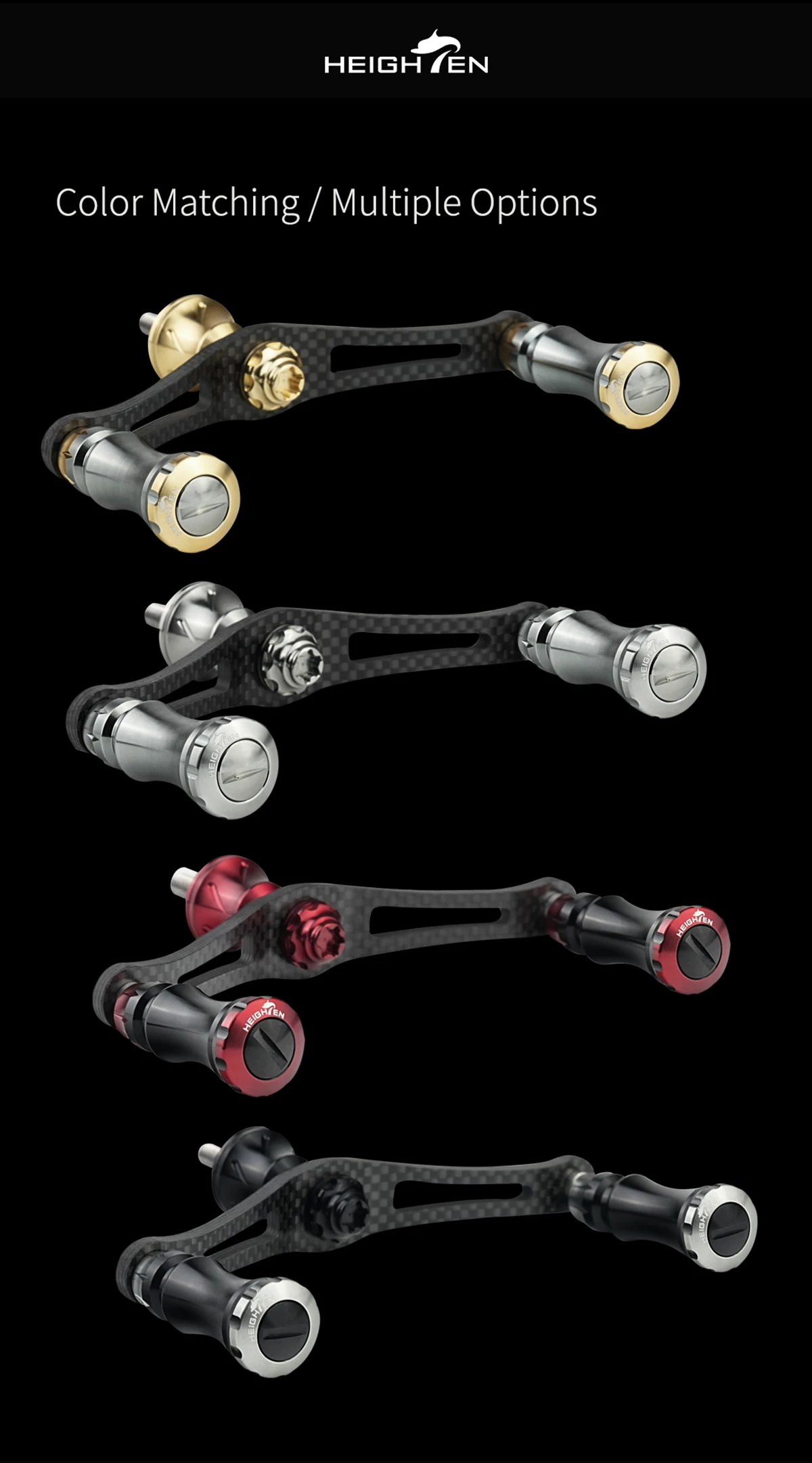 HIGHTEN Spinning Reel Dual Handle 90mm Axle Distance Carbon Fiber Material with Aluminum Alloy 15mm Diameter Knob Fits DAIWA and