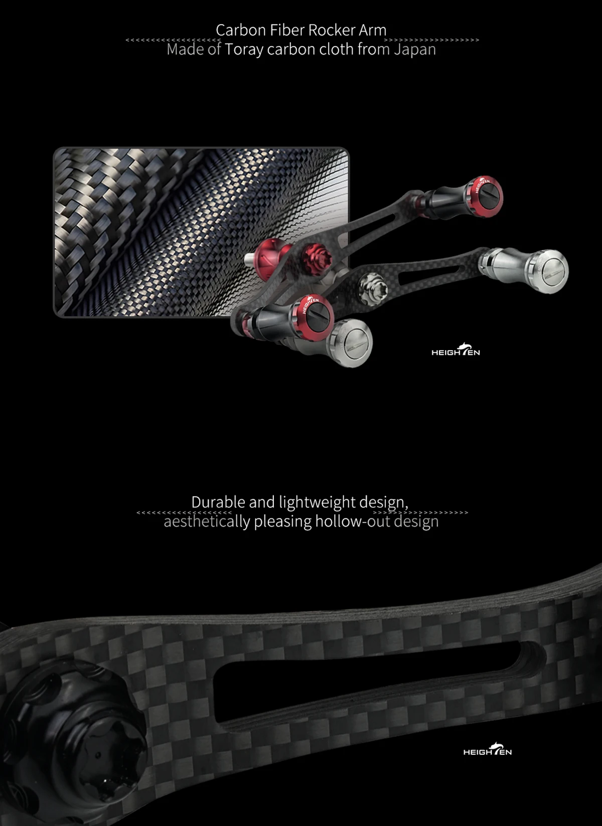 HIGHTEN Spinning Reel Dual Handle 90mm Axle Distance Carbon Fiber Material with Aluminum Alloy 15mm Diameter Knob Fits DAIWA and