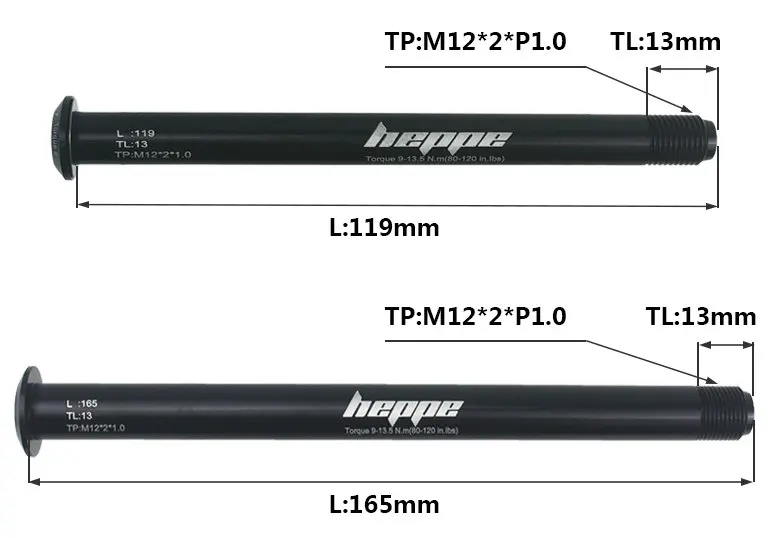 HEPPE Bicycle Double Lead Thru Axle 119mm/165mm M12xP1.0 MTB Road Bike Front Fork Shaft Skewer Rear Hub Thru Axle Bike Skewers