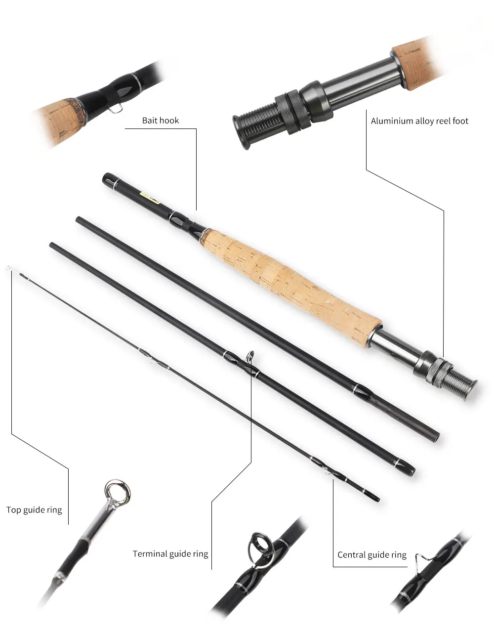 Fly Fishing Rod Multinodal#5-6, 7-Section/8-Section Carbon Fiber Travel Rod