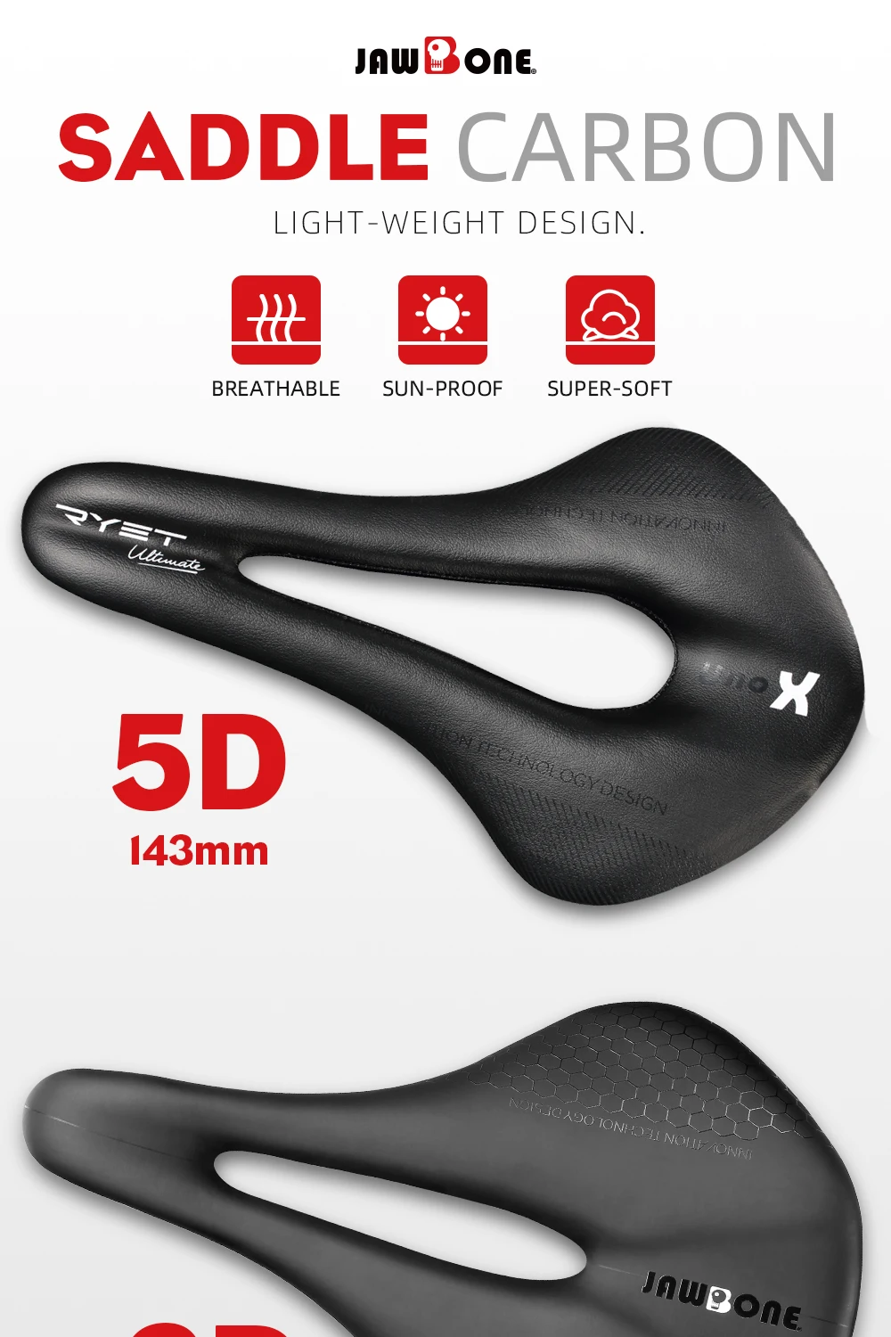Jawbone Bike Saddle 5D 6D 7D Ultralight Full Carbon 143mm 150mm 155mm Leather MTB Bicycle Road Seat Cushion Cycling Accessories