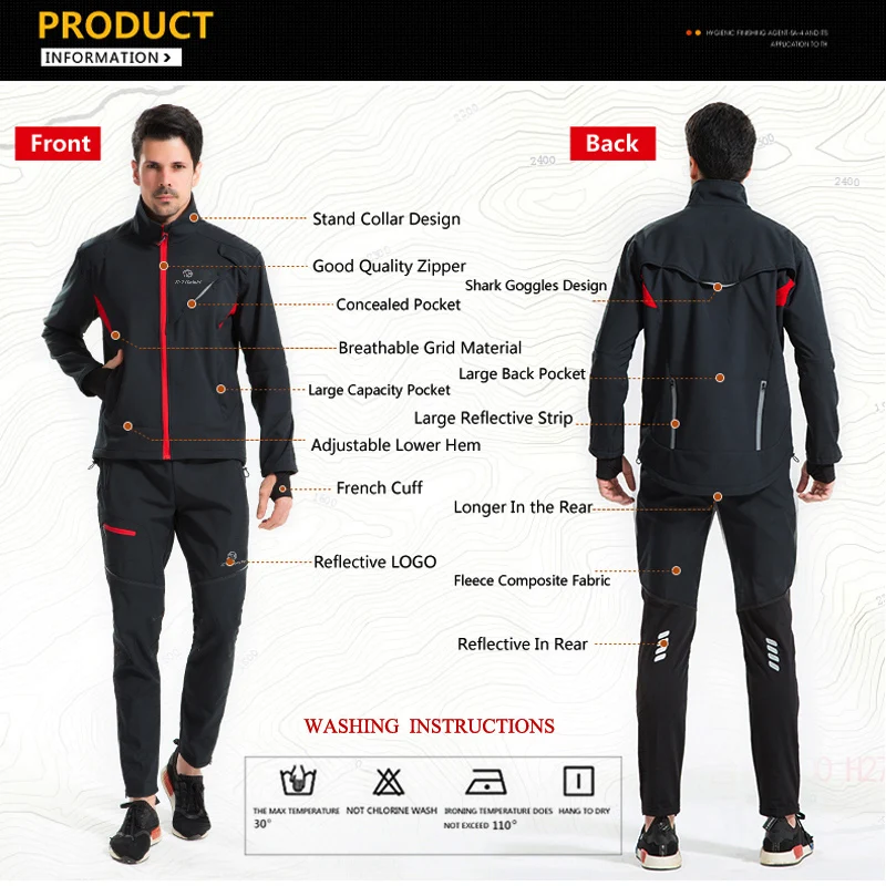 X-TIGER Cycling Jersey Winter Thermal Fleece Men's Bicycles Clothing Windproof Bicycle Reflective Biking Jacket Sportswear