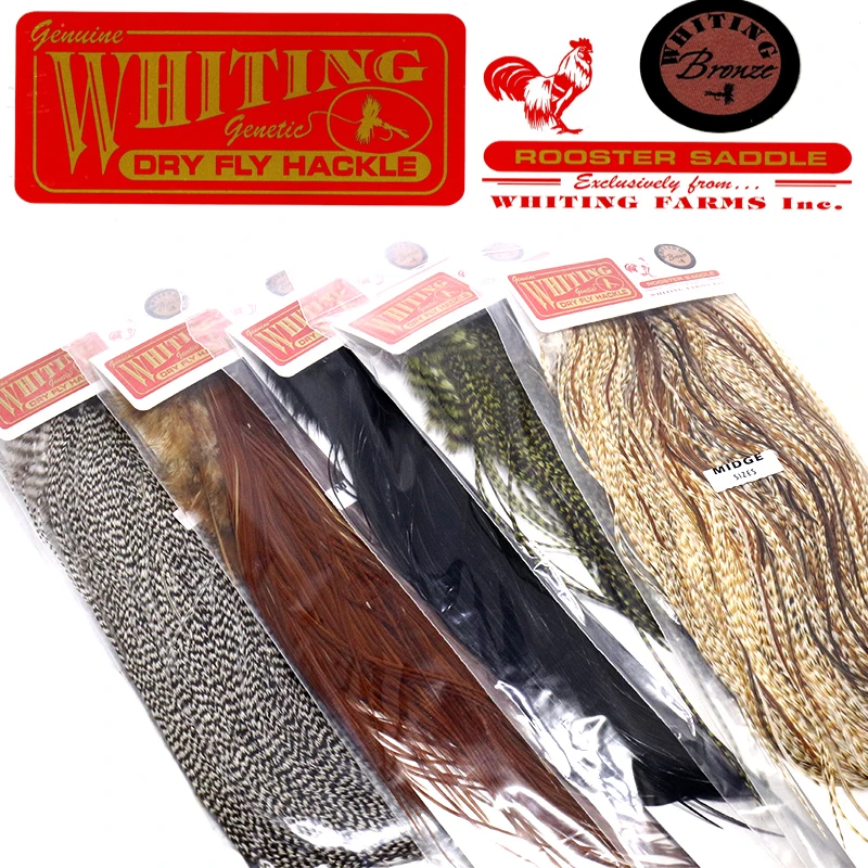 Whiting 20 Feathers Grizzly Natural/Dyed Fly Tying Feathers 9-11 Inches Long 18#20# Midge Rooster Saddle Dry Flies Tying Materia
