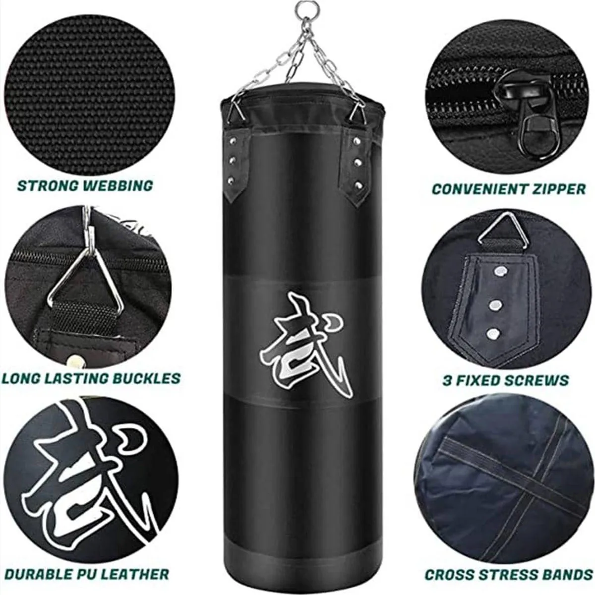 Heavy Punching Bag Set with Ceiling Hook Steel Chain Hanging Heavy Bag for Adults Muay Thai MMA Taekwondo Home Gym Training