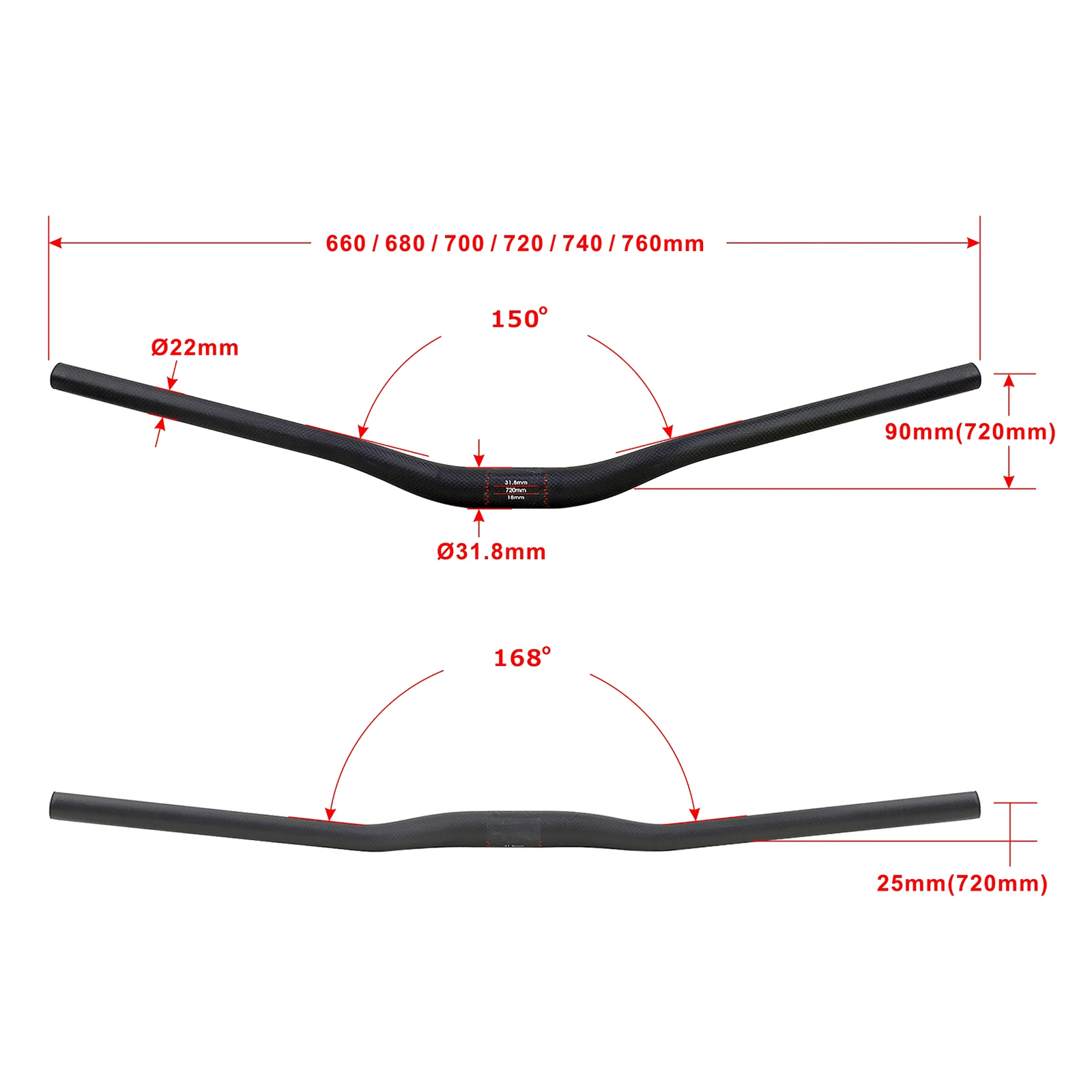 Brand New Climbing Mountain bike MTB 3K Full Carbon Fibre Bicycle Handlebar carbon bar 90mm rise 25mm Backsweep 31.8x660-760mm