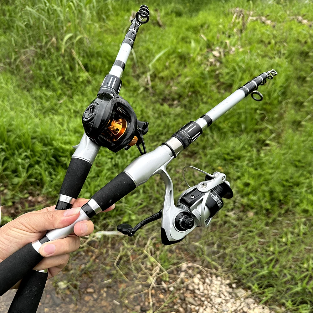 Telescopic Short Lure Fishing Rod 1.5/1.8/2.1/2.4M and Baitcasting Reel 5.2:1 /7.2:1 Combo Portable Travel Fishing Kit for Carp