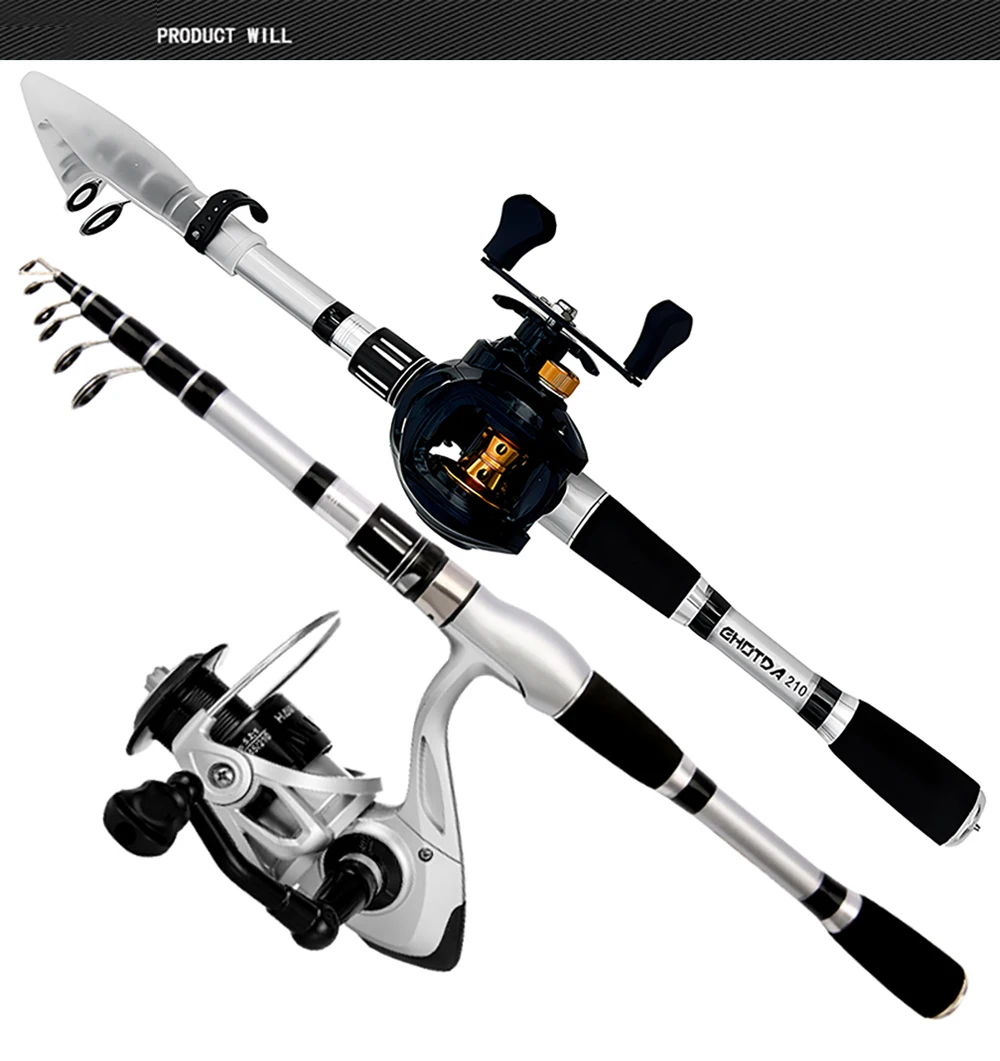 Telescopic Short Lure Fishing Rod 1.5/1.8/2.1/2.4M and Baitcasting Reel 5.2:1 /7.2:1 Combo Portable Travel Fishing Kit for Carp