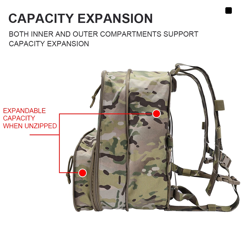Tactical Flatpack MOLLE Backpack Expandable Bag DIY Hook&Loop Knapsack Integrate with Hunting Vest Plate Carrier Micro Chest Rig