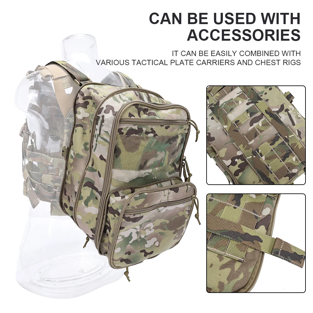 Tactical Flatpack MOLLE Backpack Expandable Bag DIY Hook&Loop Knapsack Integrate with Hunting Vest Plate Carrier Micro Chest Rig