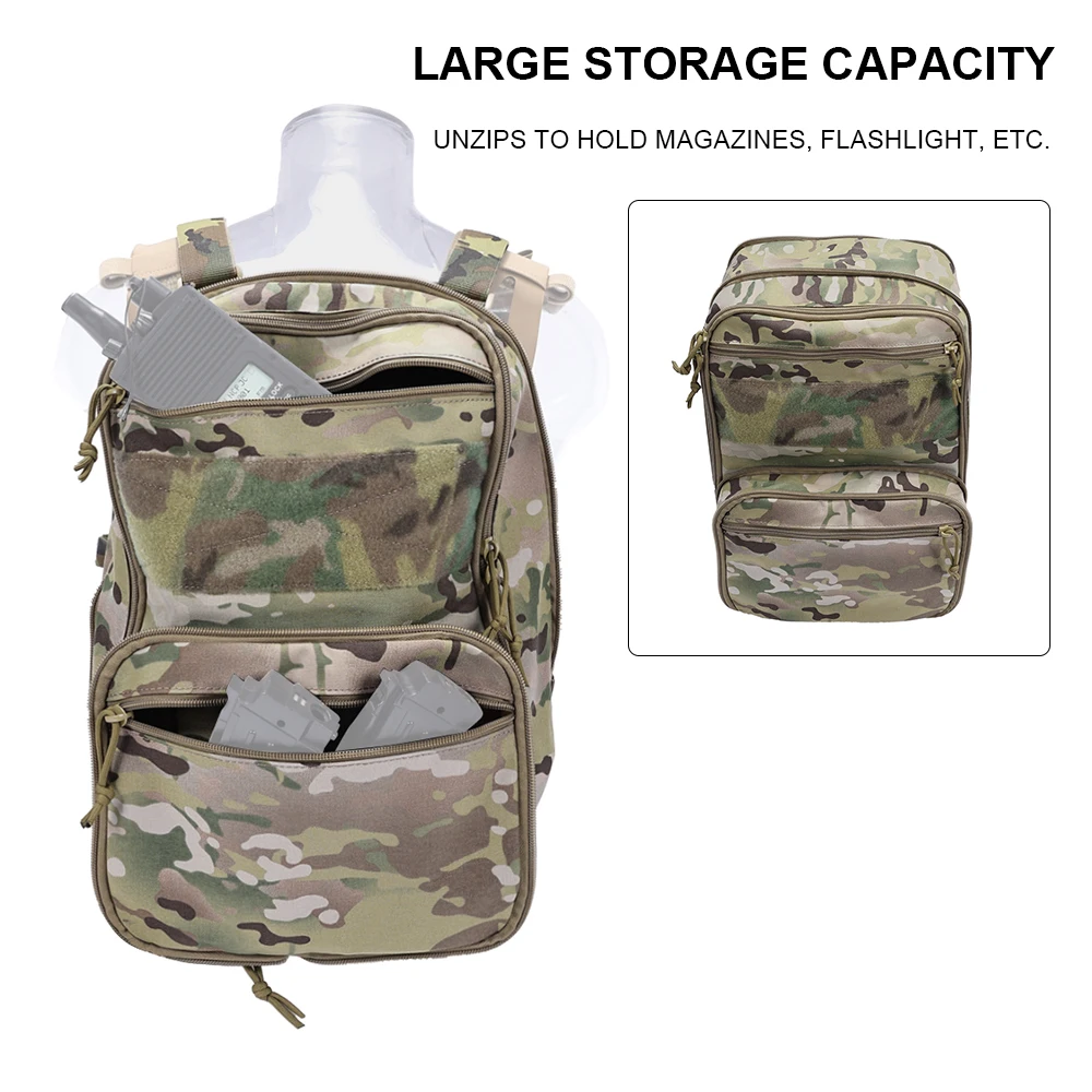 Tactical Flatpack MOLLE Backpack Expandable Bag DIY Hook&Loop Knapsack Integrate with Hunting Vest Plate Carrier Micro Chest Rig