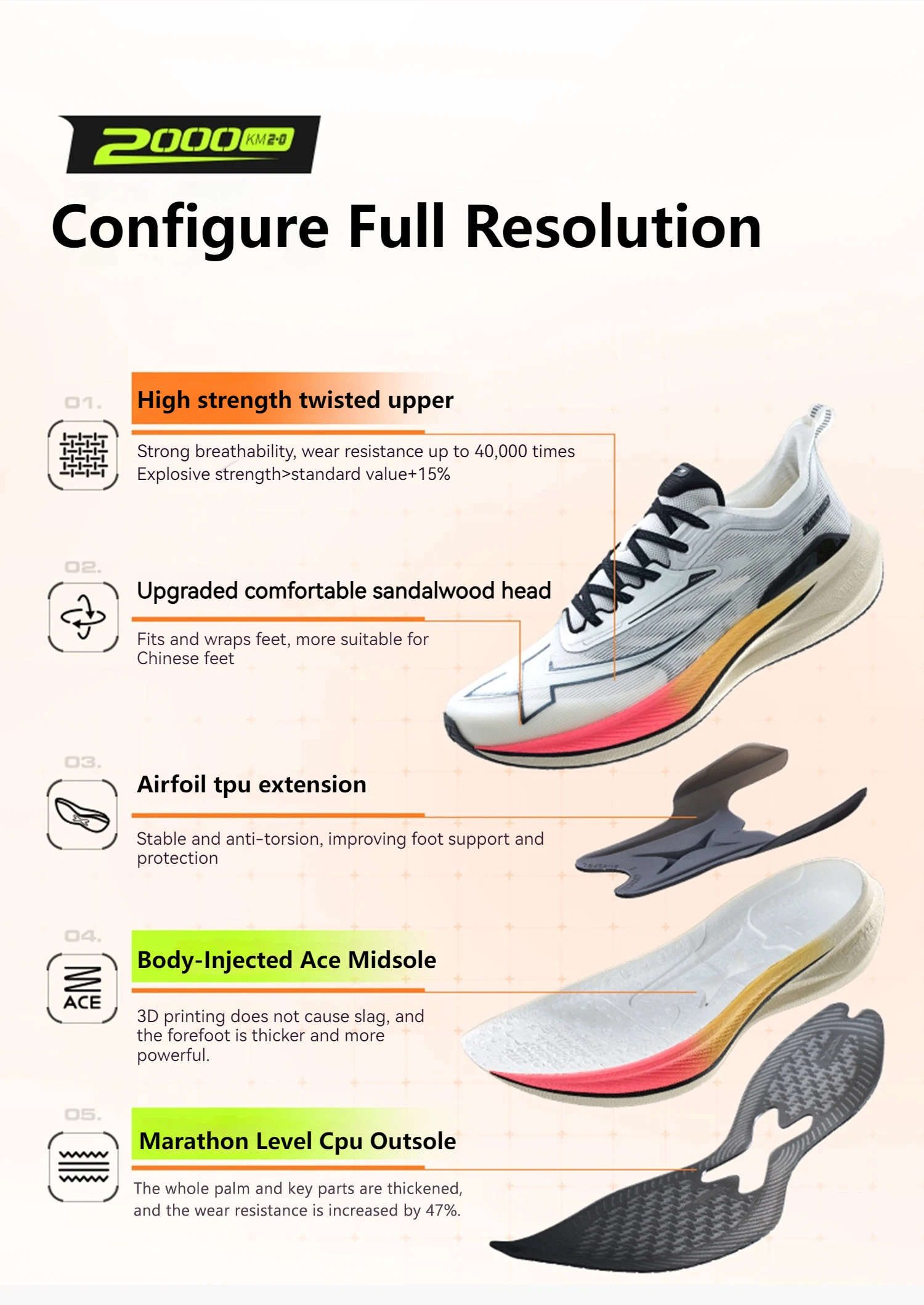 Xtep 2000KM 2.0 Running Shoes Men Summer Professional TPU Shock Absorption Sneakers 876219110043(suggest half size down)