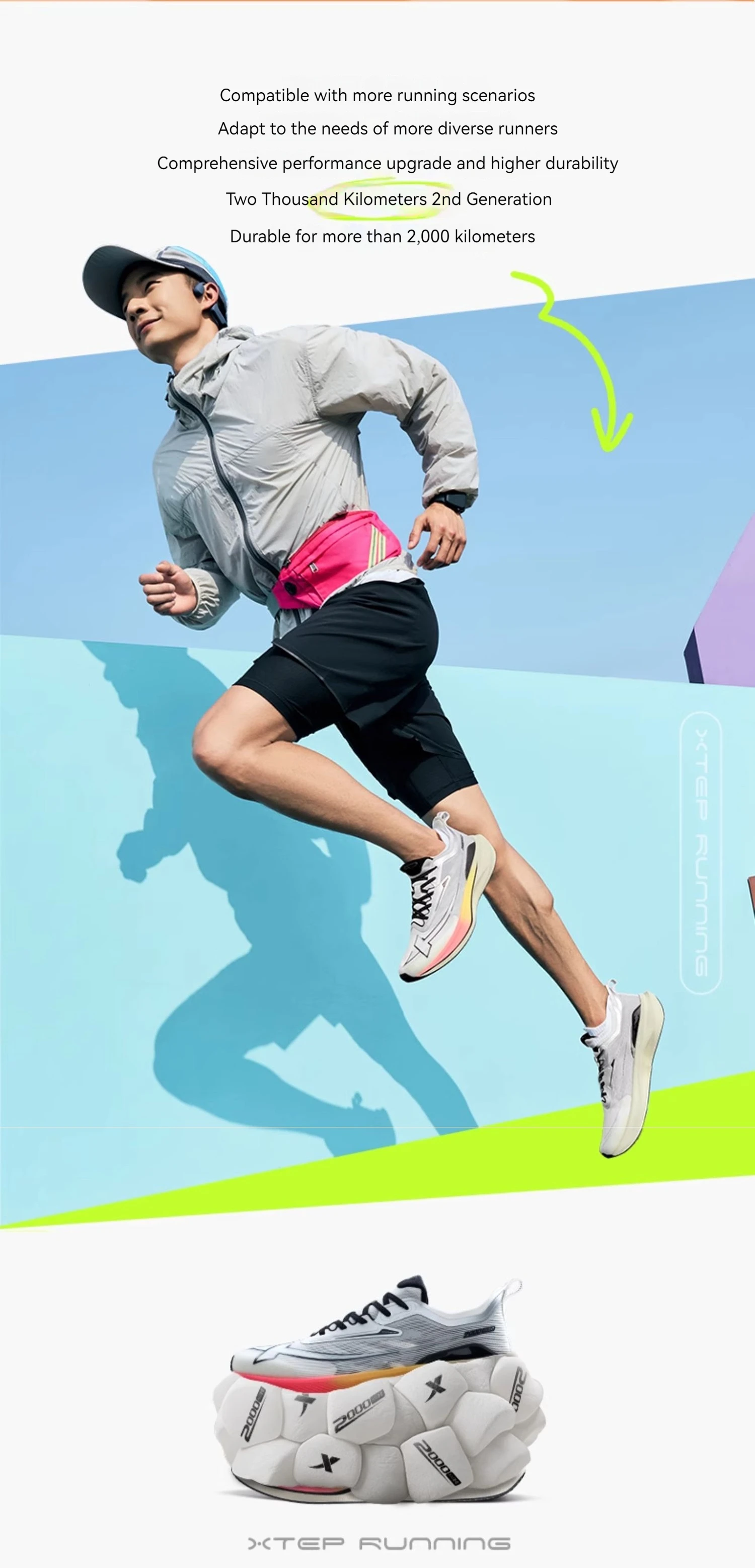 Xtep 2000KM 2.0 Running Shoes Men Summer Professional TPU Shock Absorption Sneakers 876219110043(suggest half size down)