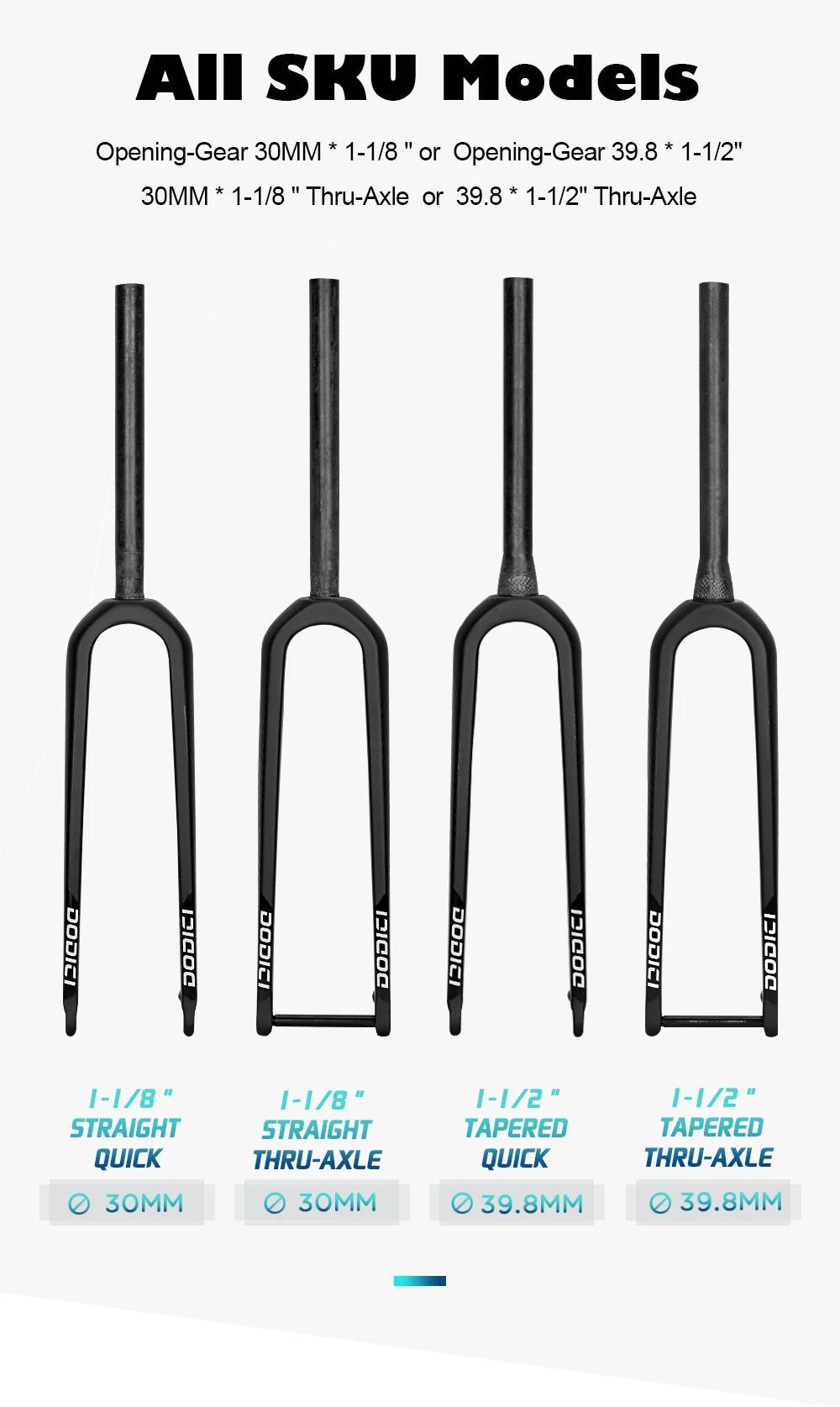 DODICI-Carbon Fiber Road Bike Straight Gravel Fork, Carbon Fiber, Barrel Shaft, Quick Release, 700C * 55C