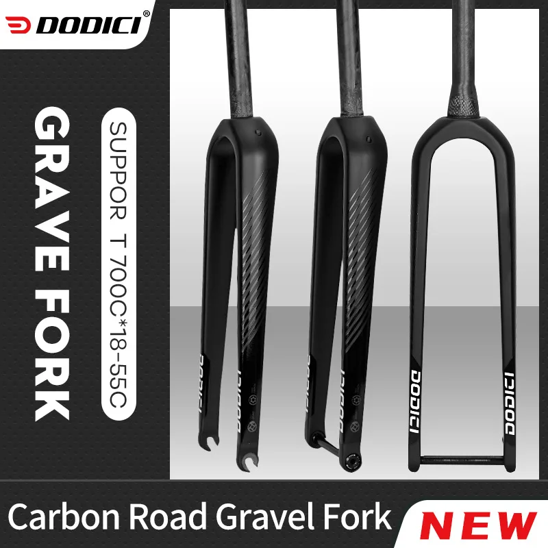 DODICI-Carbon Fiber Road Bike Straight Gravel Fork, Carbon Fiber, Barrel Shaft, Quick Release, 700C * 55C