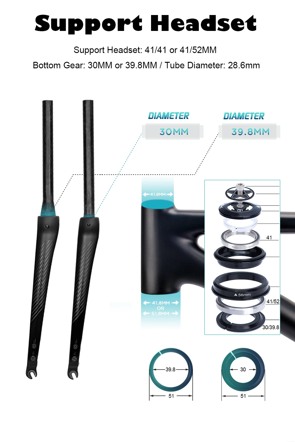 DODICI-Carbon Fiber Road Bike Straight Gravel Fork, Carbon Fiber, Barrel Shaft, Quick Release, 700C * 55C
