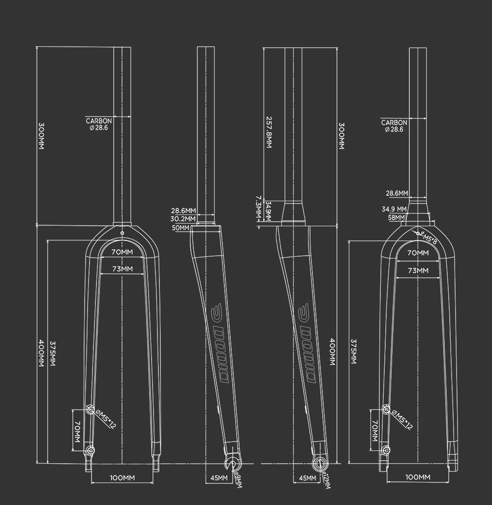 DODICI-Carbon Fiber Road Bike Straight Gravel Fork, Carbon Fiber, Barrel Shaft, Quick Release, 700C * 55C
