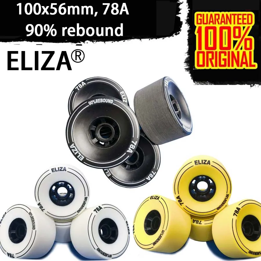 ELIZA Longboard Skateboard Wheels 100*56mm SHR78A, 90% Rebound Electric Longboard Wheel Stoned Surface Black Yellow and White