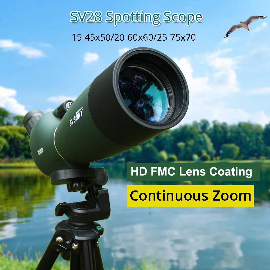 SVBONY 50/60/70/80 Spotting Scope Zoom Telescope Powerful Waterproof Long Range PORRO Prism for Shooting Camping equipment