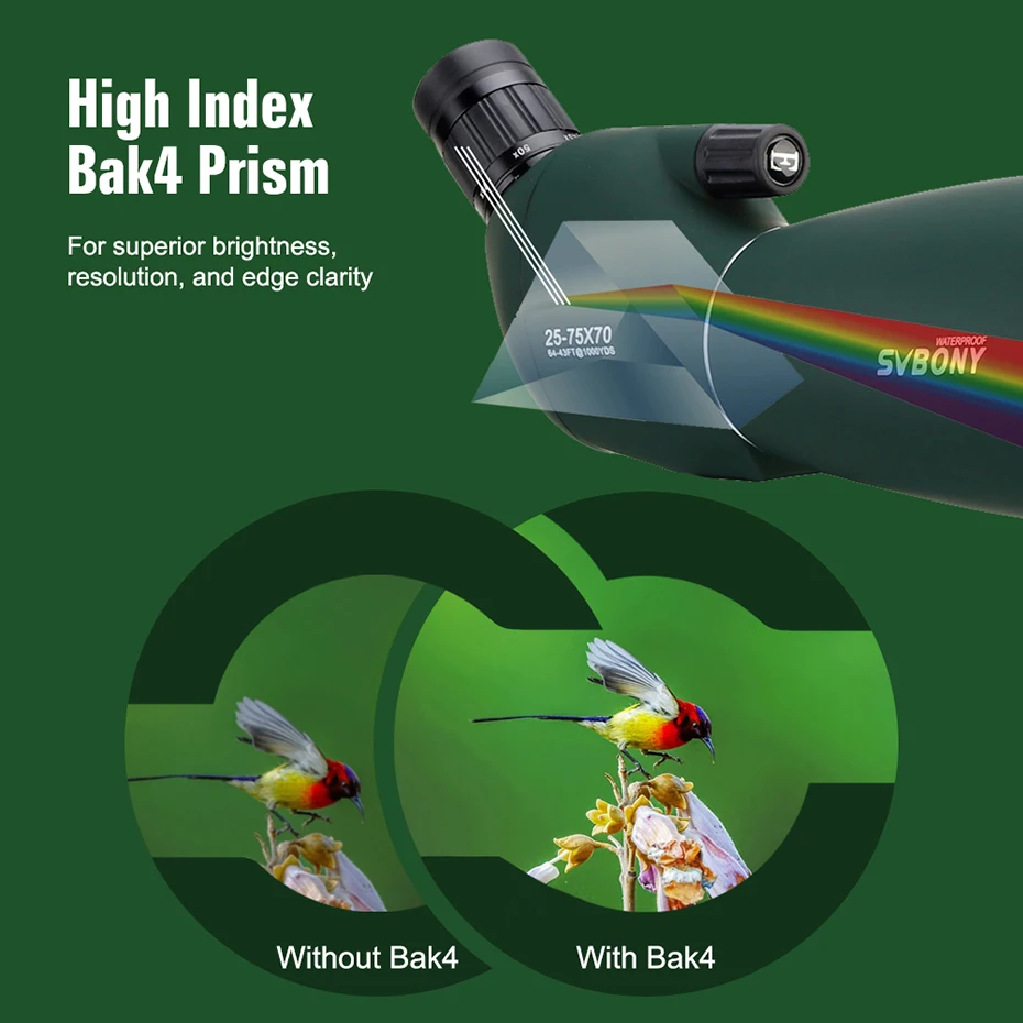 SVBONY 50/60/70/80 Spotting Scope Zoom Telescope Powerful Waterproof Long Range PORRO Prism for Shooting Camping equipment