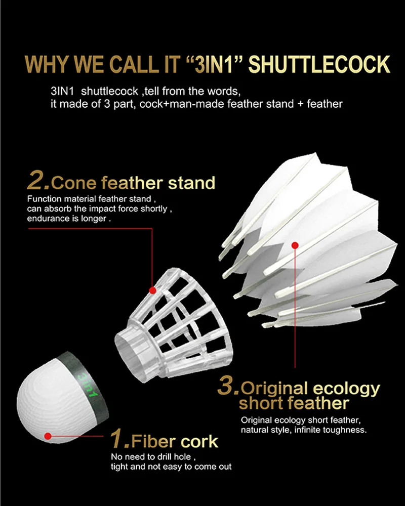 96Pcs/lot Kawasaki King Kong 500 Badminton Goose Feather Shuttlecock Speed 77 Durable Badminton Ball for Training Exercise