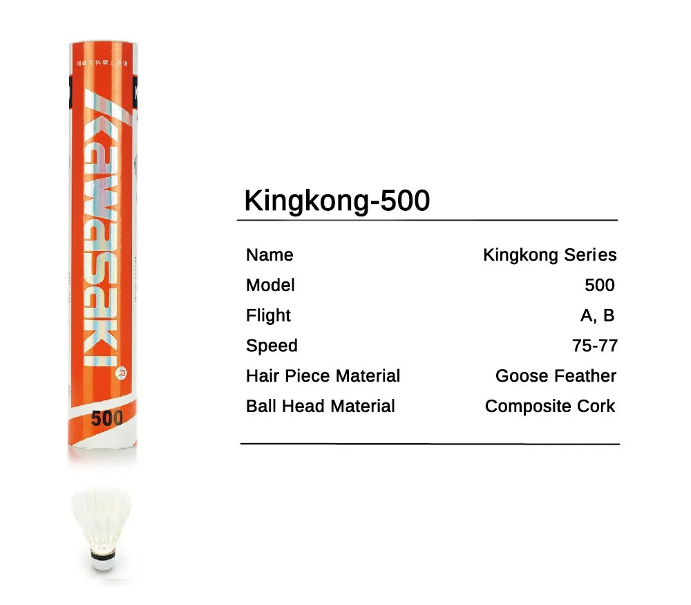 96Pcs/lot Kawasaki King Kong 500 Badminton Goose Feather Shuttlecock Speed 77 Durable Badminton Ball for Training Exercise
