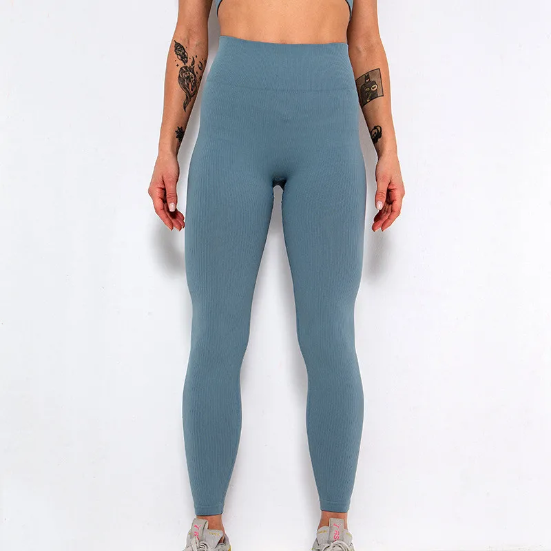Ribbed Yoga Pants High Waisted Gym Leggings Sport Women Fitness Seamless Female Legging Tummy Control Running Training Tights