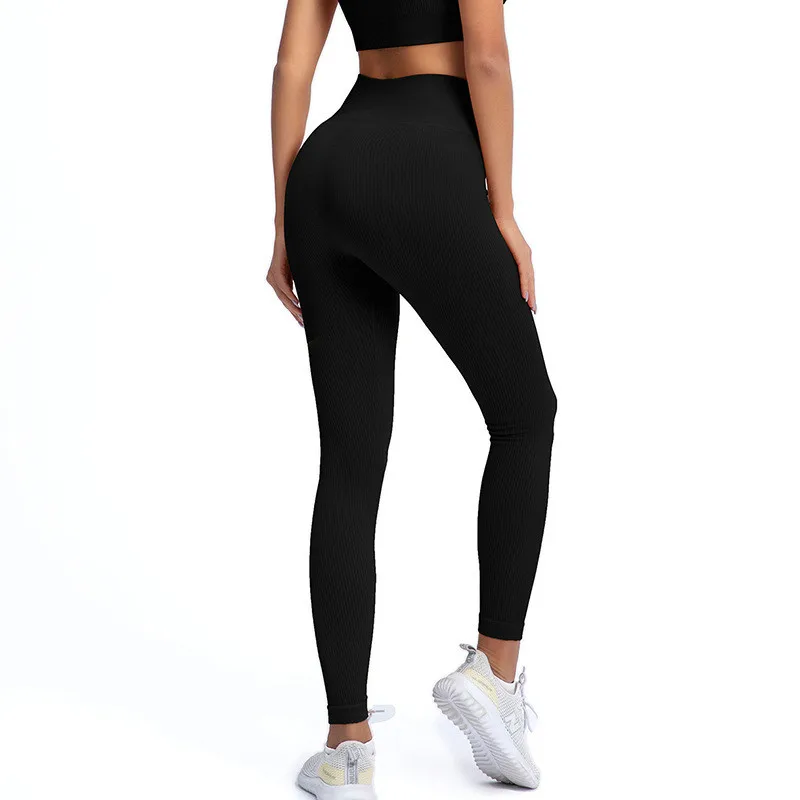 Ribbed Yoga Pants High Waisted Gym Leggings Sport Women Fitness Seamless Female Legging Tummy Control Running Training Tights