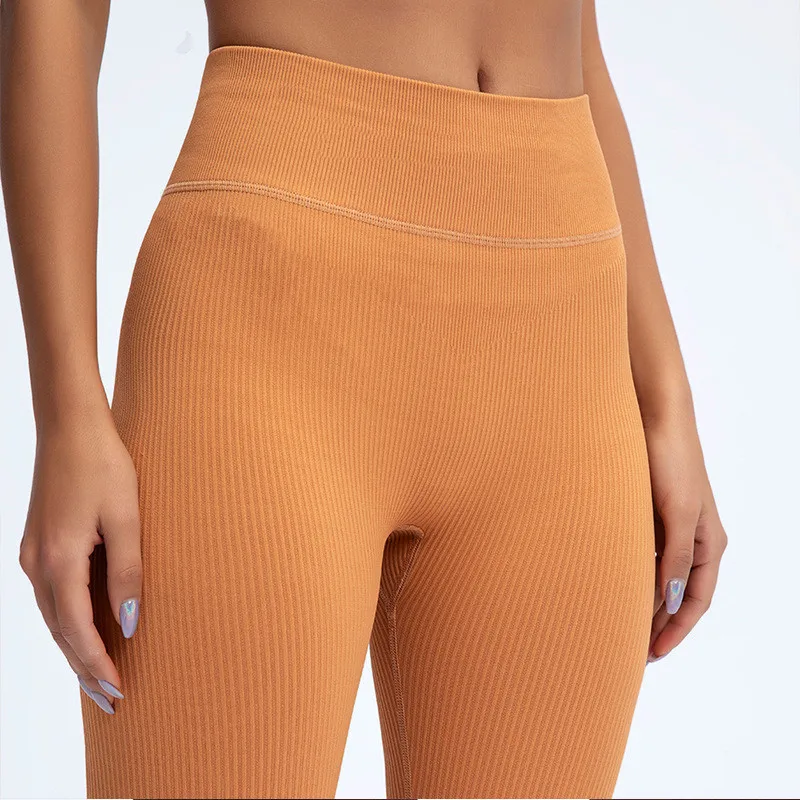 Ribbed Yoga Pants High Waisted Gym Leggings Sport Women Fitness Seamless Female Legging Tummy Control Running Training Tights