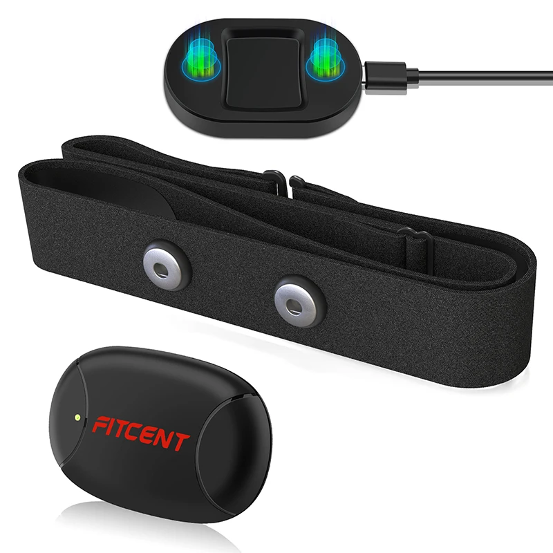 FITCENT Rechargeable Heart Rate Monitor with Bluetooth ANT+ 5.3Khz Chest Strap Sensor for Peloton Zwift Polar Rowing Machine