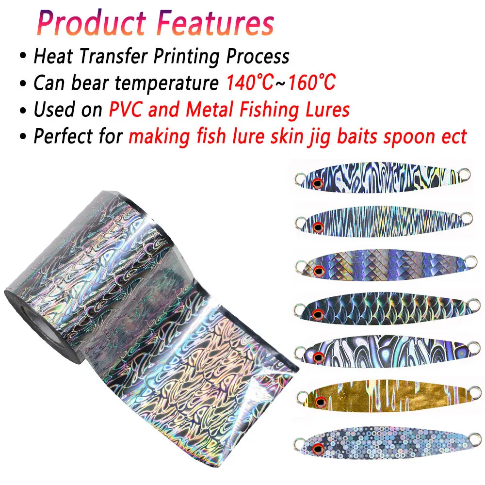 Bimoo 120m/ Roll 8cm Wide Holographic Hot Stamping Foil For Fishing Lure Jig Baits Spoon Heat Transfer Print Film Paper Acessory