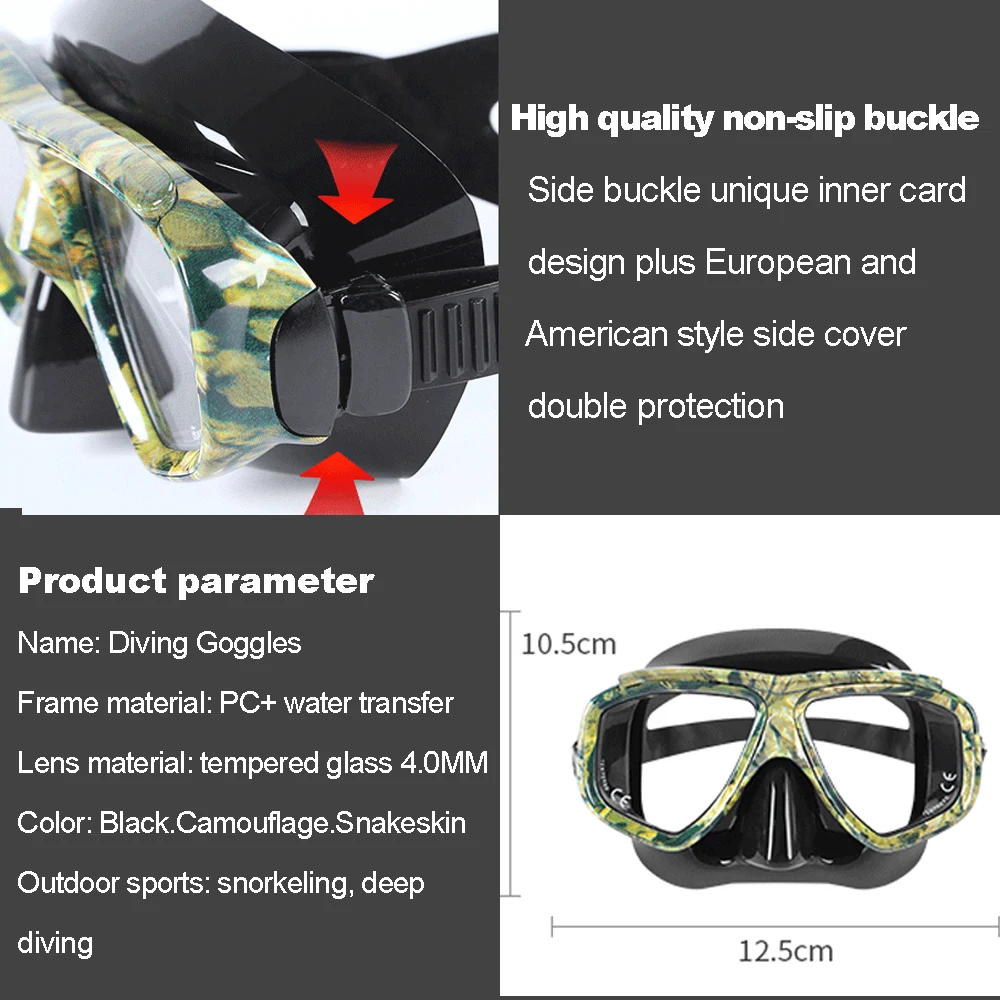 Adult Prescription Scuba Diving Mask Myopia with Tempered Glass Antifog Spray, Silicone Skirt, Clear Black