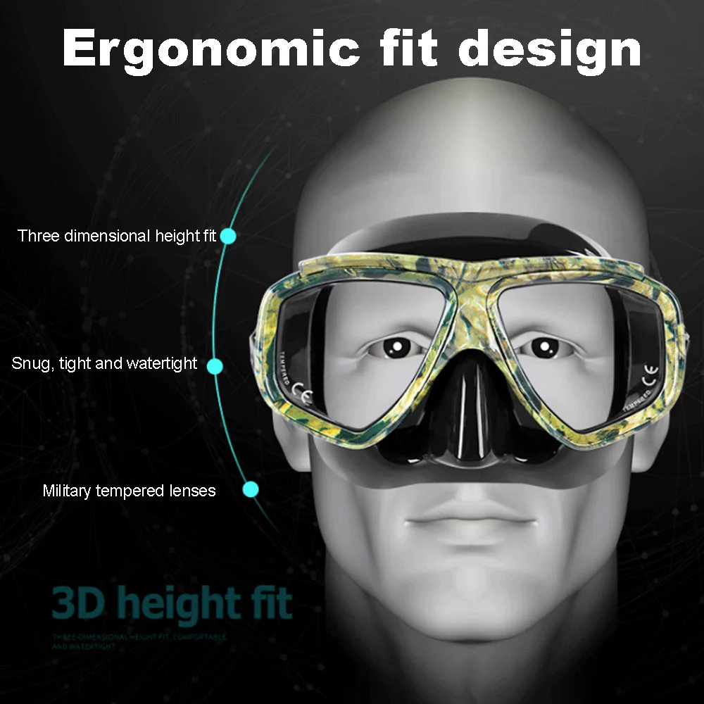 Adult Prescription Scuba Diving Mask Myopia with Tempered Glass Antifog Spray, Silicone Skirt, Clear Black