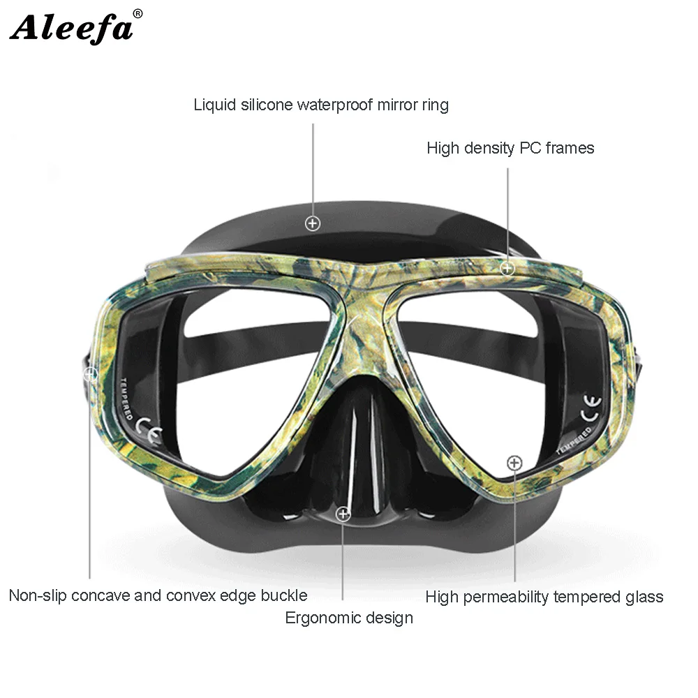 Adult Prescription Scuba Diving Mask Myopia with Tempered Glass Antifog Spray, Silicone Skirt, Clear Black