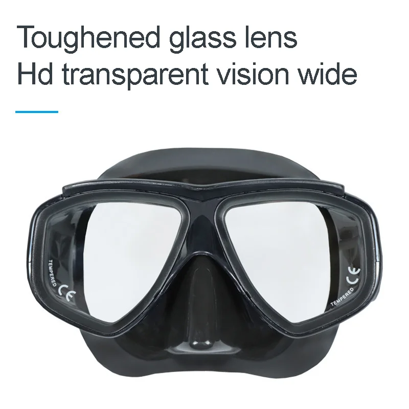 Adult Prescription Scuba Diving Mask Myopia with Tempered Glass Antifog Spray, Silicone Skirt, Clear Black