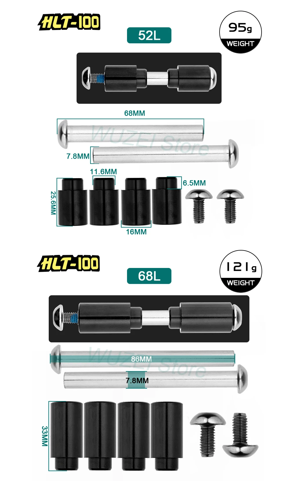 HLT-100 Mountain Bicycle Rear Shocks 125/150/165/185mm X 850/1000 lbs Aluminum Alloy Oil Spring Shock for E-bike Snow MTB Bike