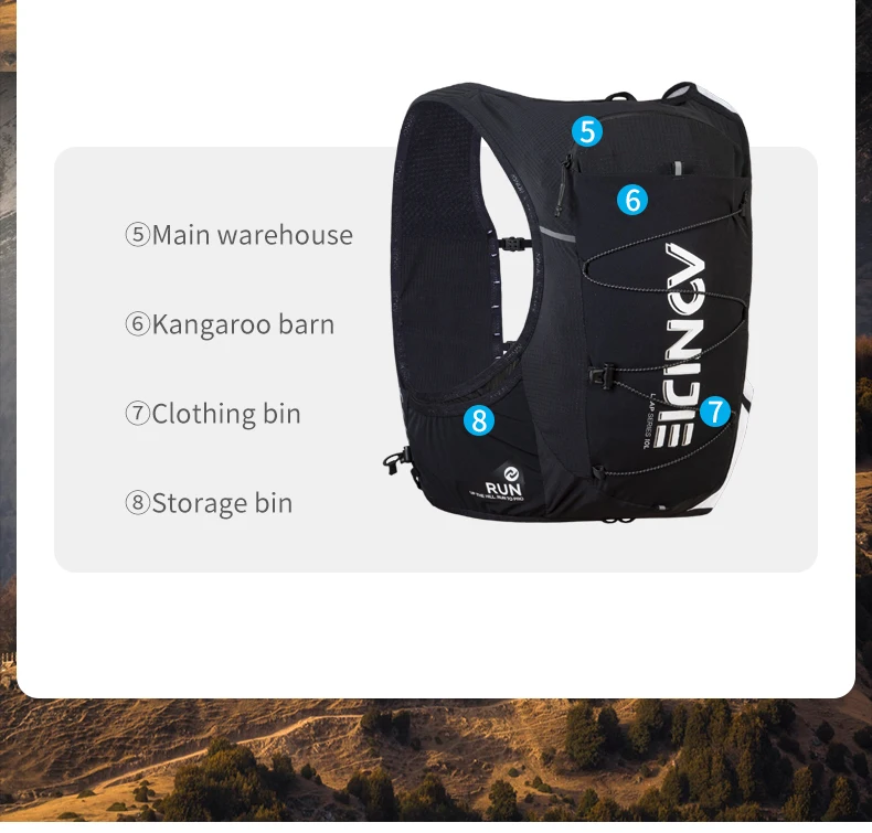 AONIJIE C9116 Unisex 10L Sports Running Backpack Lightweight Off-Road Hydration Pack Vest Hiking Rucksack