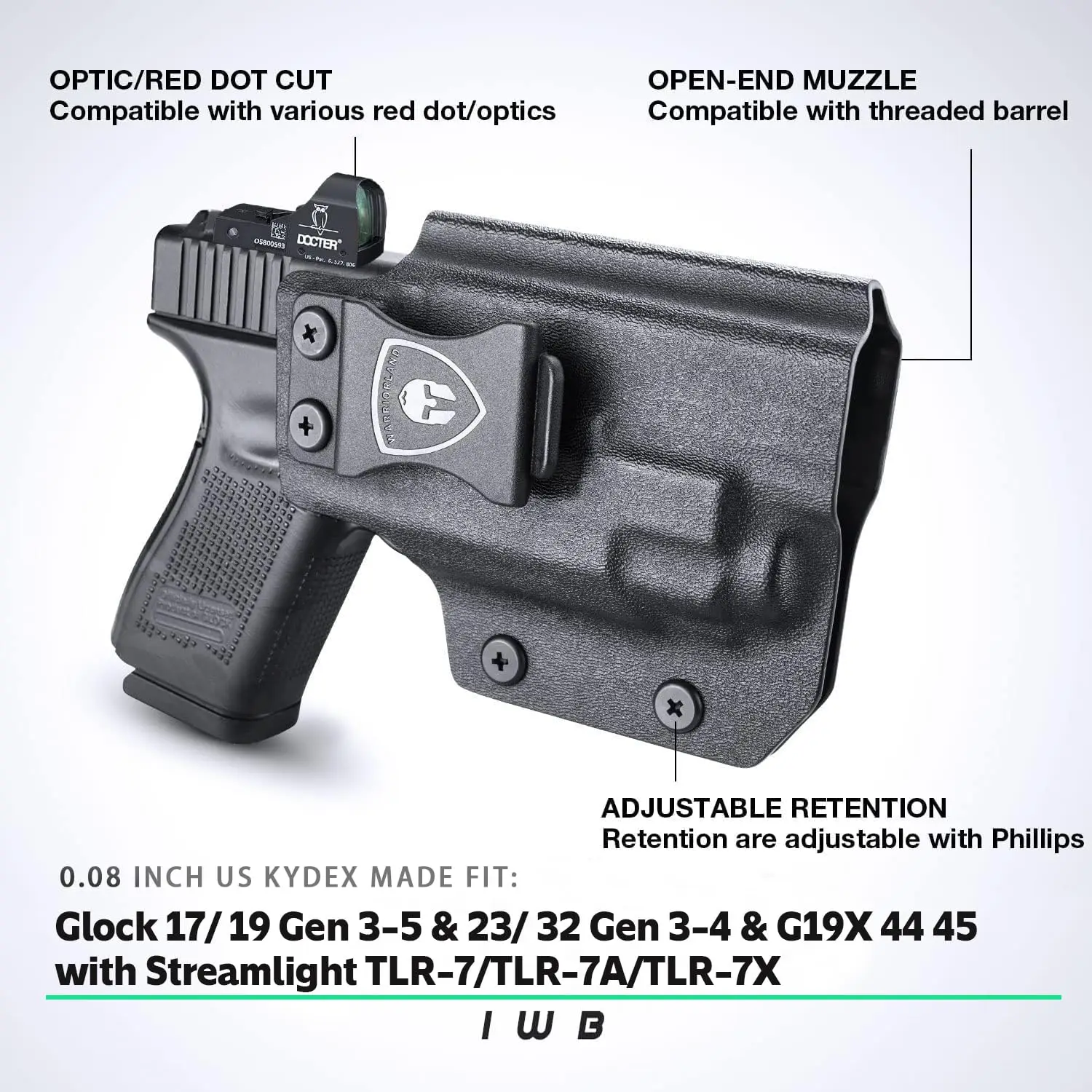 For Glock 17/19+TLR 7/ TLR7A,IWB Kydex Only Holster Optic Cut Fit: G17/19/44/45 (GEN 1-5)&G23/32 (Gen 3-4) TLR-7/TLR-7A Pistol