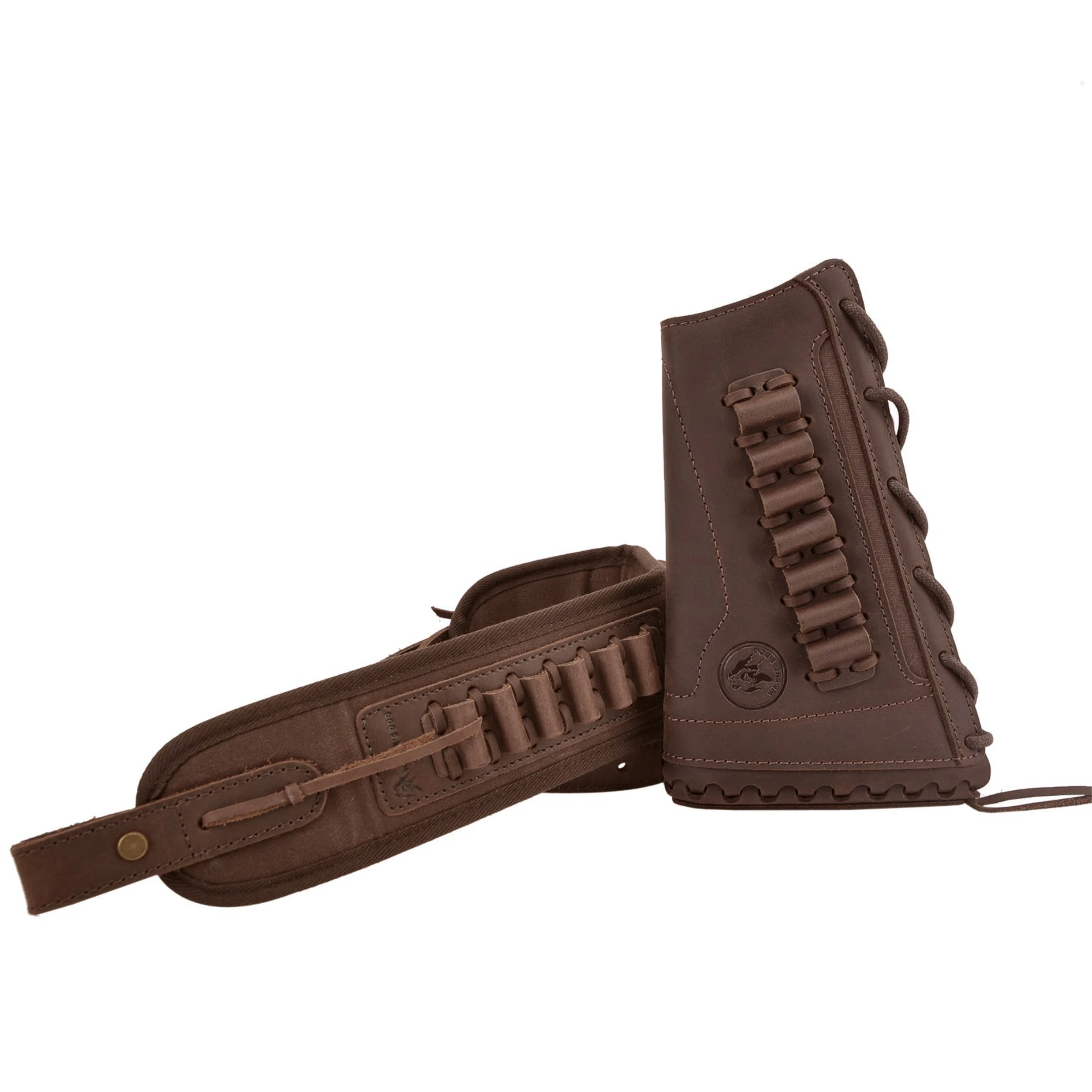 Leather Rifle Shoulder Strap / Gun Recoil Buttstock / Gun Stock Cover With Rife Ammo Holder Sling .357 .30-30 For Righty Hunter