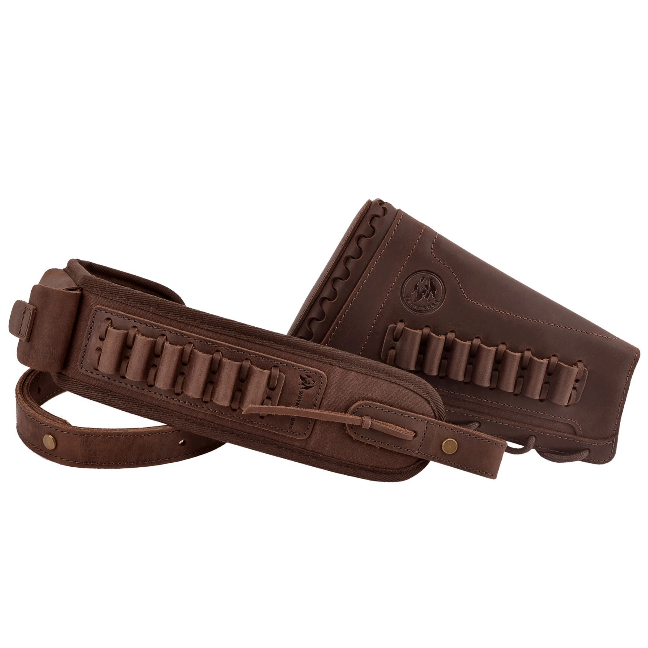 Leather Rifle Shoulder Strap / Gun Recoil Buttstock / Gun Stock Cover With Rife Ammo Holder Sling .357 .30-30 For Righty Hunter