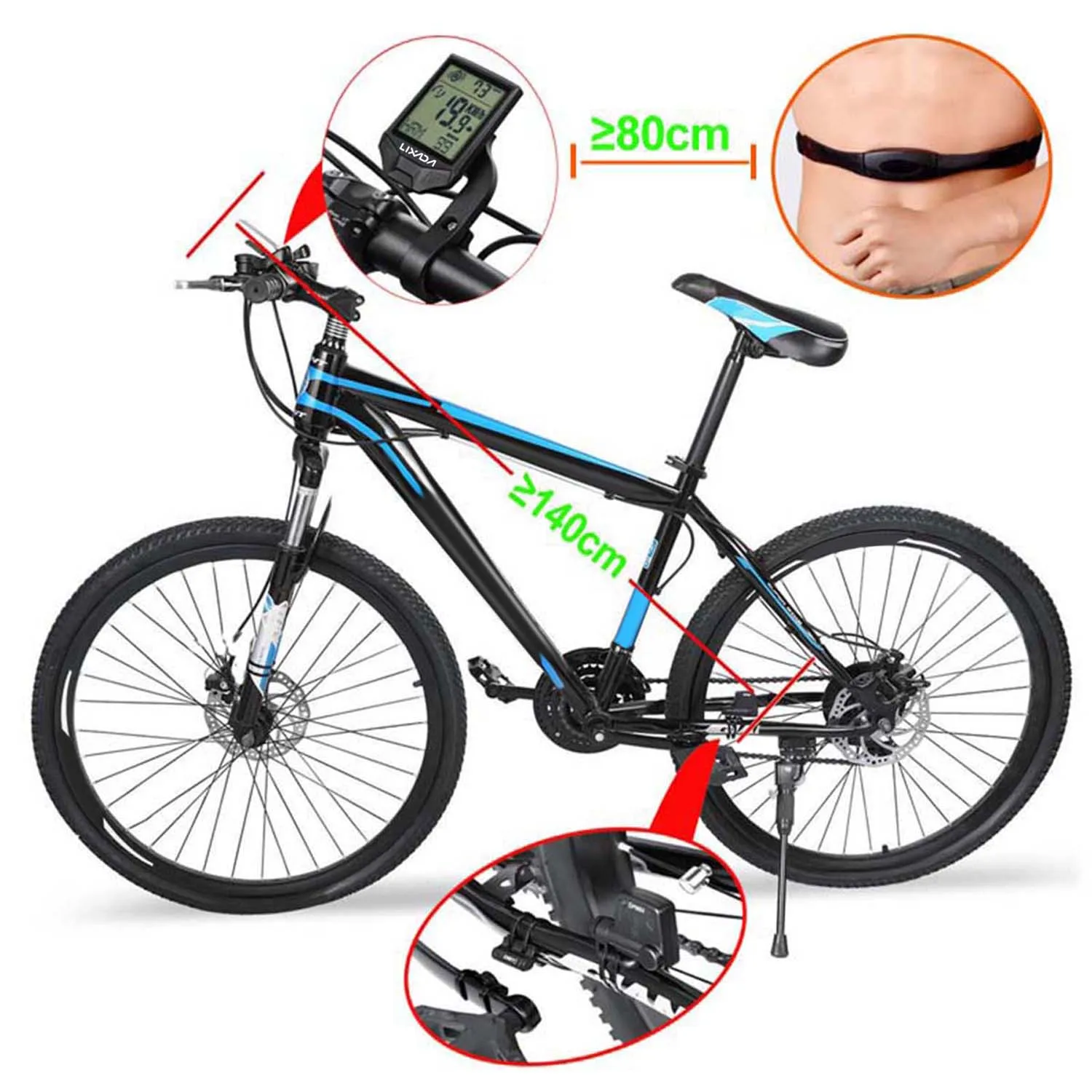 Lixada XH-BC335-LCD Cycling Wireless Computer with Heart Rate Sensor Multifunctional Rainproof Cycling Computer with Backlight