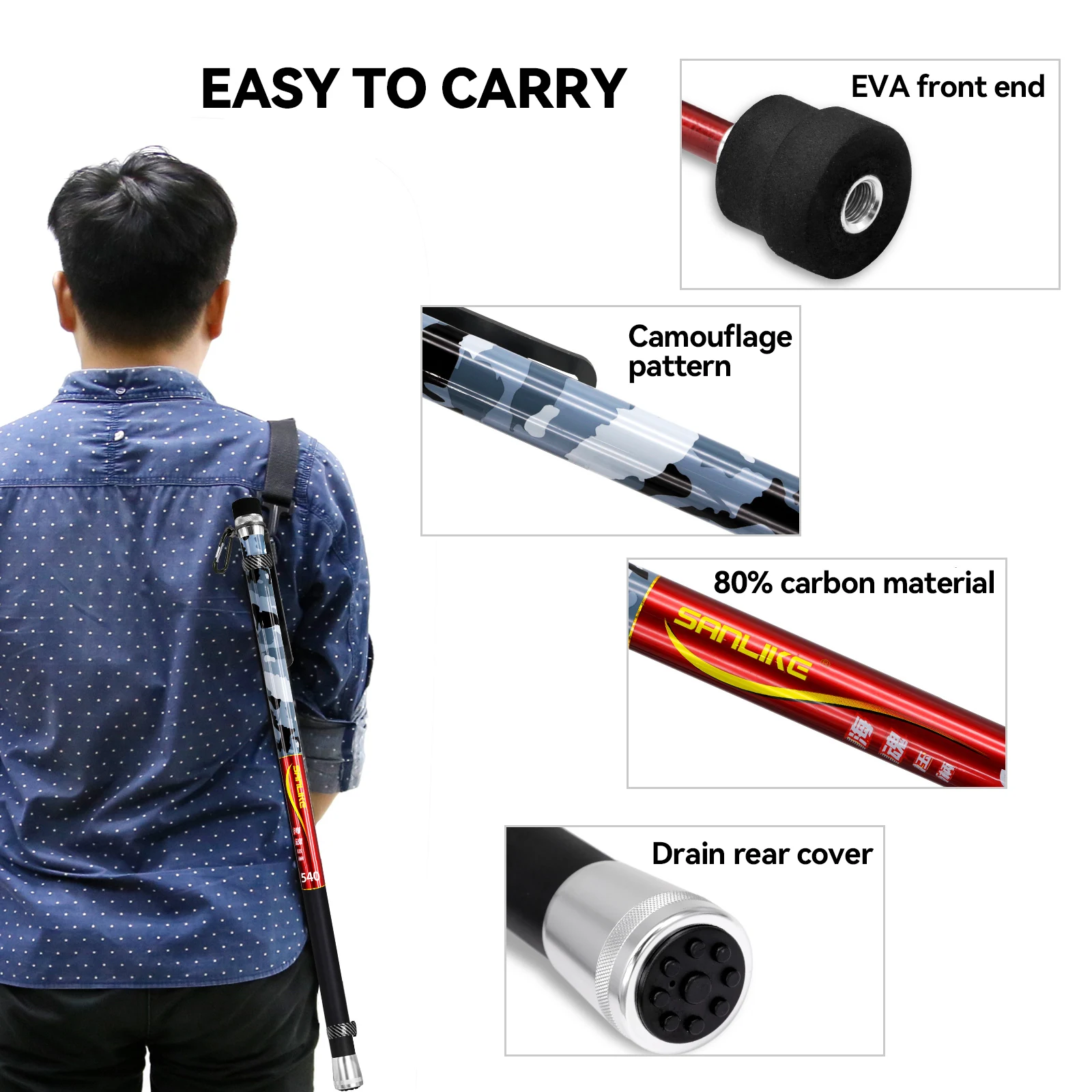 SANLIKE 7/8m Fishing Net Carbon Rod Portable Telescopic Landing Long Handle Pole for Carp Firp Fishing Tackle Catching Releasing